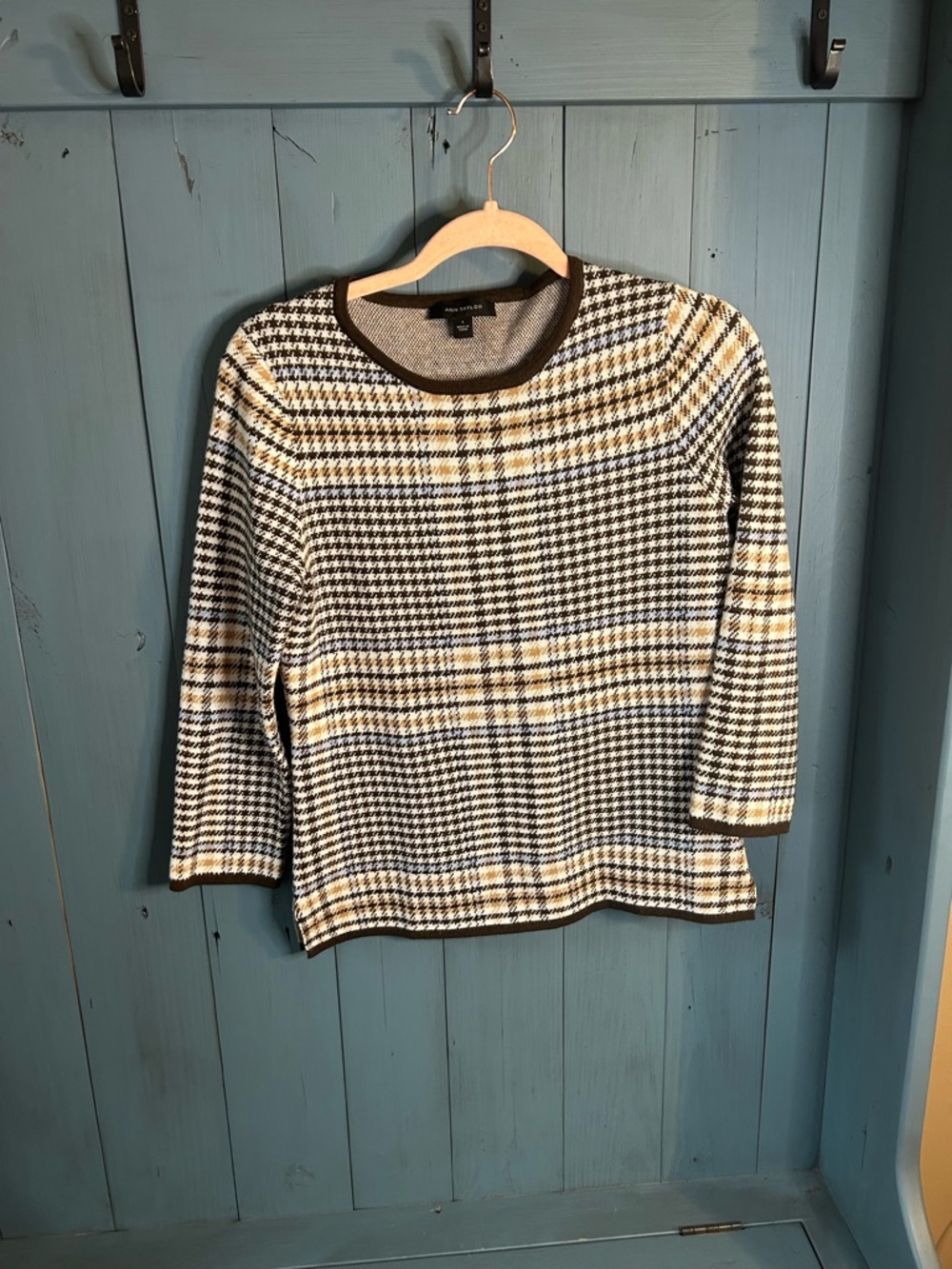 Ann Taylor Houndstooth Crewneck Sweater in Black, White & Brown | Women’s Size S
